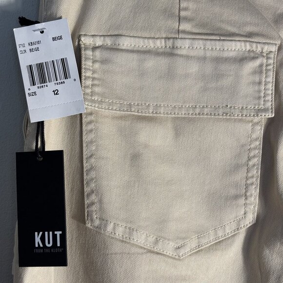 Kut From The Kloth Meg Beige Wide-Leg Pants Size 12 Cotton Blend - Picture 6 of 13